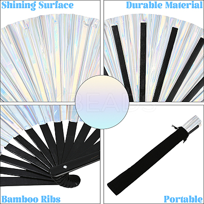 1Pc Bamboo with Oxford Fabric Glitter Powder Folding Fans AJEW-SP0003-77F-1