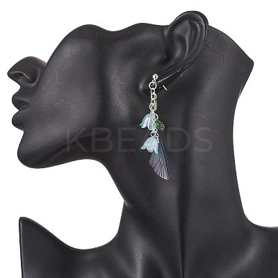 304 Stainless Steel Wing with Flower Dangle Stud Earrings EJEW-TA00696-1