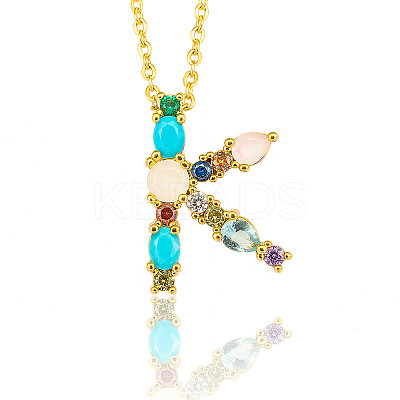 Golden Brass Micro Pave Cubic Zirconia Initial Pendants Necklaces NJEW-S069-JN002-K-1