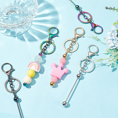 5Pcs 5 Style Metal Bar Beadable Keychain for Jewelry Making DIY Crafts KEYC-PH0001-96-1