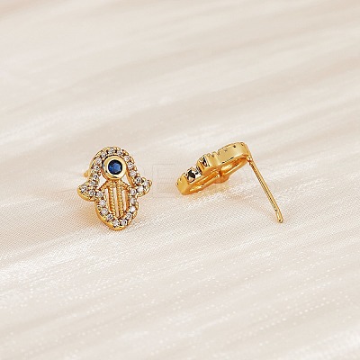 Hamsa Hand Cubic Zirconia Stud Earrings EJEW-SZ0001-77-1