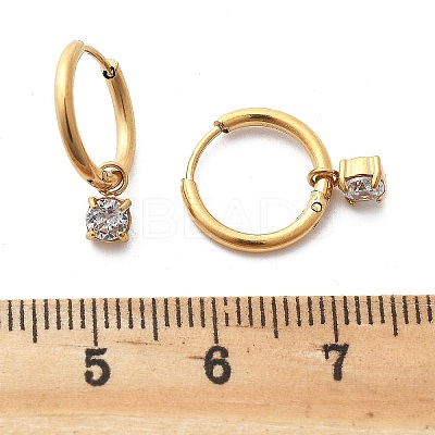 Ion Plating(IP) 304 Stainless Steel Micro Pave Cubic Zirconia Hoop Earrings STAS-R004-02G-02-1