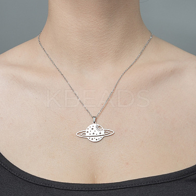 Non-Tarnish 201 Stainless Steel Hollow Planet Pendant Necklace NJEW-OY001-75-1