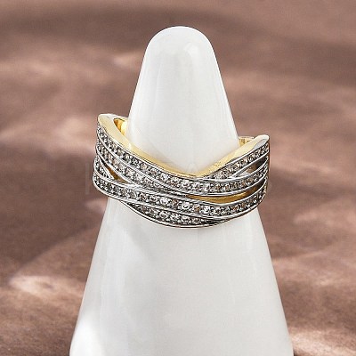 Brass Micro Pave Cubic Zirconia Cuff Rings for Women RJEW-D326-09G-1