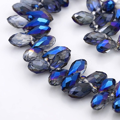 Half Plated Faceted Teardrop Electroplate Glass Pendants Beads Strands GLAA-A023A-HP03-1