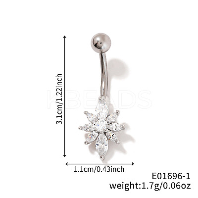 Shiny Sunflower Brass Full Crystal Rhinestone Belly Button Rings AG8892-1-1