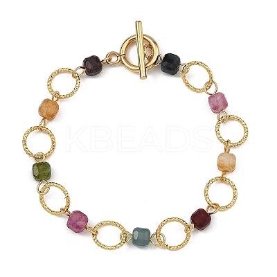 Natural Tourmaline & Brass Open Jump Rings Link Bracelets for Women BJEW-JB14116-02-1