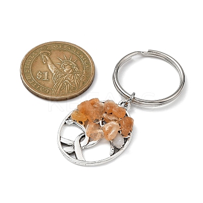 Natural Red Aventurine Chip & Alloy Tree of Life Pendant Keychain KEYC-JKC00648-01-1