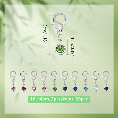 20Pcs 10 Colors Alloy Glass Pendant Stitch Markers HJEW-NB00036-1