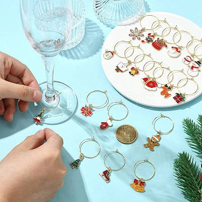 20Pcs 20 Styles Christmas Theme Alloy Enamel Wine Glass Charms HJEW-HS00082-1