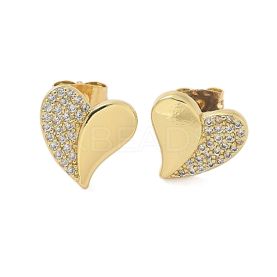 Brass Micro Pave Clear Cubic Zirconia Stud Earrings for Women LS-EJEW-U034-02G-01-1