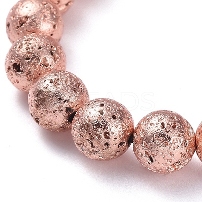 Electroplated Natural Lava Rock Beads Stretch Bracelets BJEW-G623-01RG-8mm-1