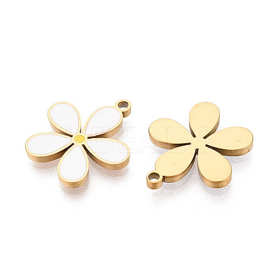 304 Stainless Steel & Enamel Flower Pendants STAS-T073-19G-1