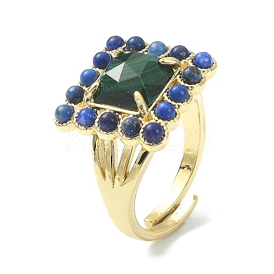 Natural Malachite & Lapis Lazuli Adjustable Ring RJEW-B030-01A-07-1