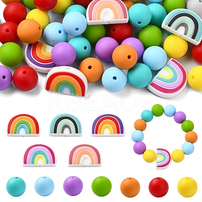 75Pcs Round/Rainbow Silicone Focal Beads SIL-YW0001-38-1