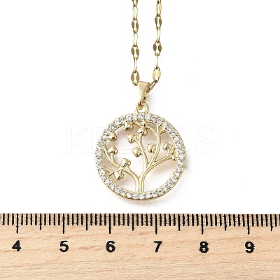 Brass Micro Pave Clear Cubic Zirconia Tree of Life Pendants NJEW-H066-01G-G-1