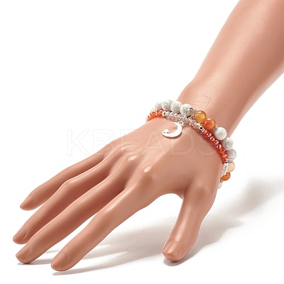 Moon and Star Charm Multi-strand Bracelet BJEW-TA00033-01-1