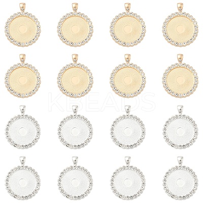 10Pcs Flat Round Alloy Rhinestone Pendant Cabochon Settings ALRI-YW0001-32KCG-1