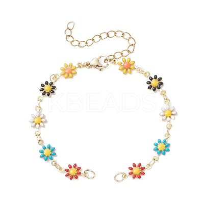 Brass Enamel Daisy Flower Link Chain Bracelet Making AJEW-JB01438-02-1