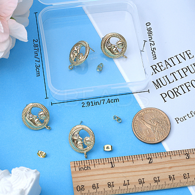 3 Pairs Brass Micro Pave Cubic Zirconia Moon with Flower Stud Earring Findings KK-BBC0007-96-1