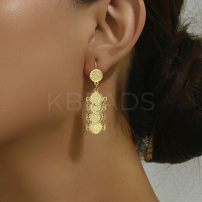 Elegant Vintage Brass Coin Flat Round Tassel Hoop Earrings NB9572-1