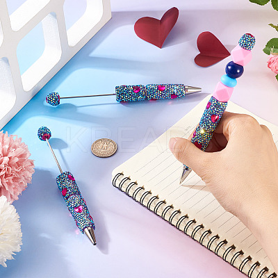 2Pcs Polymer Clay Rhinestones Ball-Point Pen OFST-TA0001-03E-1