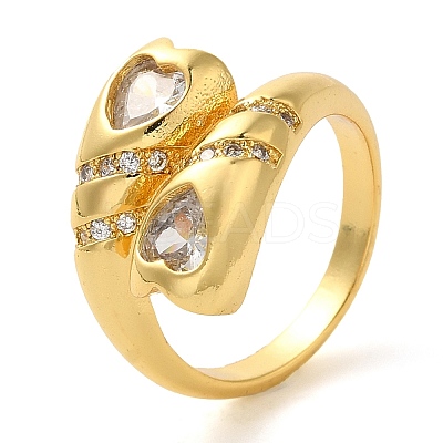 Brass Micro Pave Clear Cubic Zirconia Open Cuff Rings for Women RJEW-Z070-04G-01-1