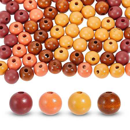 160Pcs 4 Colors Spray Painted Wood European Beads WOOD-GL0001-20-1