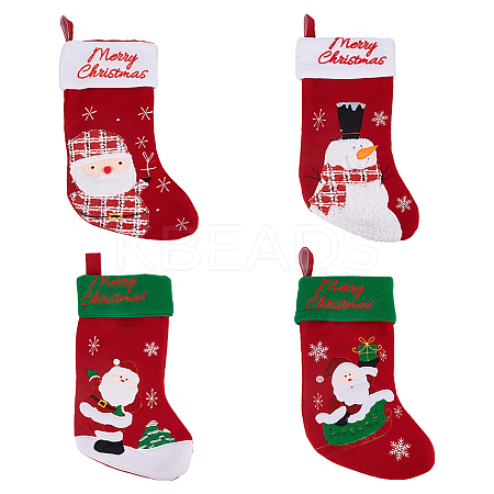 4Pcs 4 Style Cloth Christmas Stocking Hanging Decoration AJEW-WR0001-76-1