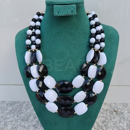 Bohemian Style Acrylic Faceted Rectangle Graduated Beaded 3 Layer Necklaces for Women WGBB337-12-1