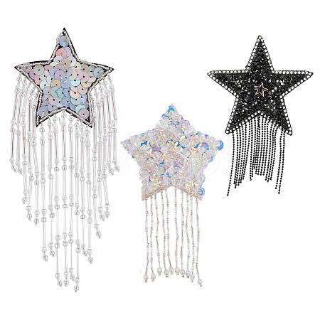 3Pcs 3 Styles Tassel Star Resin with Felt Iron on/Sew on Cloth Patches PATC-FG0002-97-1