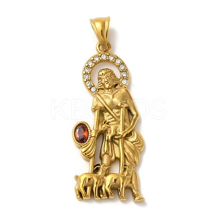 304 Stainless Steel and Glass Rhinestone Pendants STAS-B073-03G-1