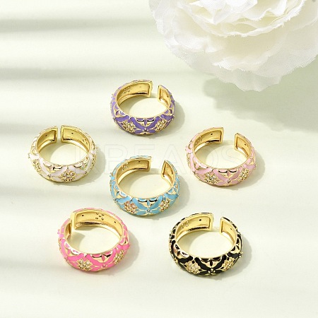 Brass Micro Pave Cubic Zirconia Cuff Open Rings for Women RJEW-B160-05G-1