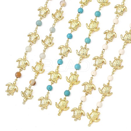 3Pcs 3 Styles Ocean Synthetic Turquoise & Natural Flower Amazonite & Synthetic Turquoise & 304 Stainless Steel Sea Turtle Handmade Beads Chains AJEW-JB01655-01-1