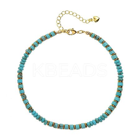 Bohemian Style Synthetic Turquoise & Brass Rondelle Disc Heishi Beaded Anklets FS-WG8FF45-13-1