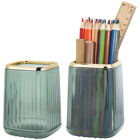 Gold Brim Square Mouth Plastic Pen Holders DJEW-WH0039-41B-1