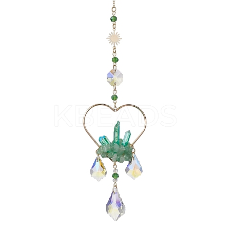 Natural Green Aventurine Wrapped Heart Hanging Ornaments HJEW-JM01614-05-1