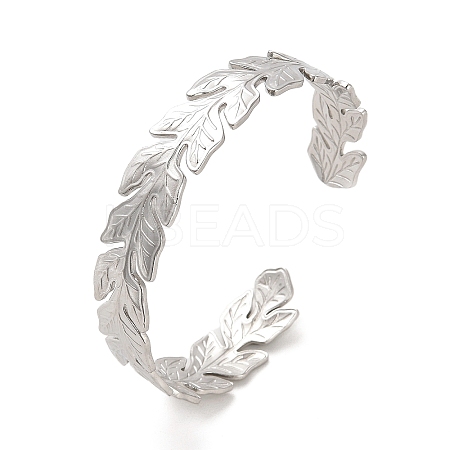 Non-Tarnish 304 Stainless Steel Leaf Cuff Bangles LS-BJEW-G694-08P-1