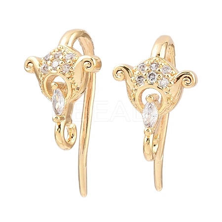 Brass Micro Pave Clear Cubic Zirconia Horse Eye Earring Hooks KK-A274-13G-1