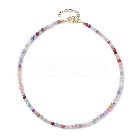 Faceted Round Natural Agate(Dyed & Heated) Beaded Necklaces for Women NJEW-JN04659-04-1