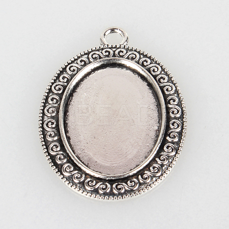 Tibetan Style Alloy Pendant Cabochon Settings TIBEP-N003-26AS-1