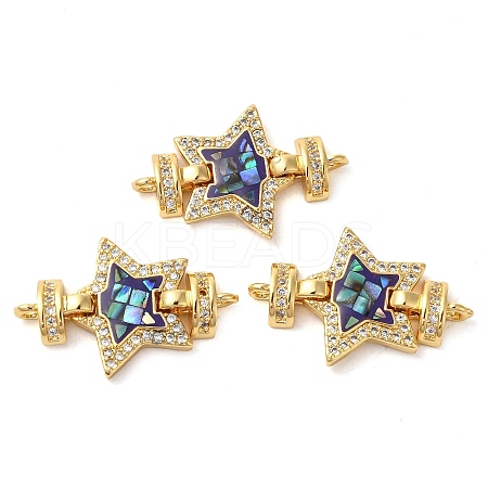 Rack Plating Brass Micro Pave Cubic Zirconia Star Connector Charms KK-K385-101G-02-1