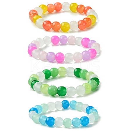 8mm Baking Paint Imitation Jade Glass Round Beaded Stretch Kids Bracelets for Girls Boys BJEW-JB10895-1