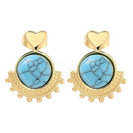 Synthetic Turquoise Heart Stud Earrings EJEW-A114-13G-1