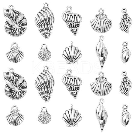 100Pcs 10 Styles Tibetan Style Alloy Whelk/Conch Shell Pendants TIBEP-CJ0001-61-1