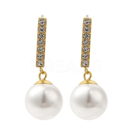 Ion Plating(IP) Stainless Steel Inlay Rhinestone & Imitation Pearl Stud Earrings for Women EJEW-M024-02G-1