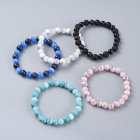 Natural & Synthetic Gemstone Stretch Bracelets BJEW-JB04506-1