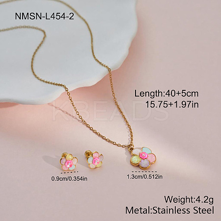 Girl's 304 Stainless Steel Enamel & Rhinestone Pendant Necklaces & Stud Earrings Sets WG1BA9D-01-1