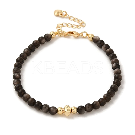 4mm Round Natural Silver Obsidian Beaded Bracelets BJEW-P318-03G-07-1