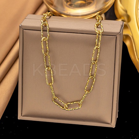 304 Stainless Steel Textured Paperclip Chain Necklaces for Women Men NJEW-Q028-08G-1